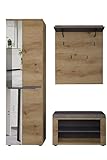 Fargo Garderoben-Kombination Set – bestehend aus Garderobenschrank mit Spiegeltür, Garderobenpaneel und Bank – FSC-Zertifiziert – Moderner Flurblock