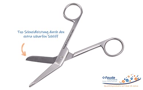 Hochwertige Faude Verbandschere nach Lister !!extra scharf!! für Verband, Pflaster und Kleider, rostfreier Edelstahl (mittel 14,5cm)