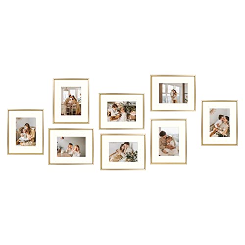 Golden State Art, 8X10 Aluminum Photo Frame For 5X7 Pictures With Ivory Mat Easel Stand For Tabletop Display - Wall Display - Great For Weddings, Graduations, Events, Portraits (Gold, 8-Pack) #TOP27