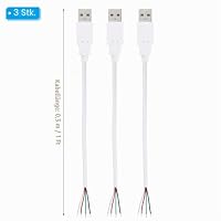 PATIKIL USB Stromkabel 1Ft USB 2.0 Stecker auf 4 Pin Blankdraht Pigtail Kabel, 3 Stücke 28AWG Datenstromkabel Verlängerungsadapter für Ladegeräte DIY Reparatur Ersatz, Weiß – Ansicht 2