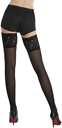 YAGAXI Women's Thigh High Sheer Stockings - 15/60D Lace Top with Silicone Silky Semi Sheer Nylon Pantyhose Sock