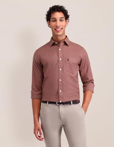 Image of U.S. POLO ASSN. Solid Tailored Fit Shirt for Men - 100% Cotton, Breathable & Comfortable, Full Sleeves Casual Shirt for Men