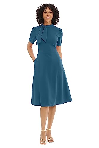 Maggy London Women's Dresses Crepe Fabric Flight Attendant Bow Neck Tie Short Sleeve A-Line