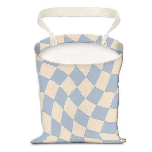 Image of Car Trash Can, Hanging Garbage Bin for Men and Women, Cute Car Organizer and Storage Bag, Canvas Vehicle Trash Can Bag Easy-to-Install Cute Blue Checkborad