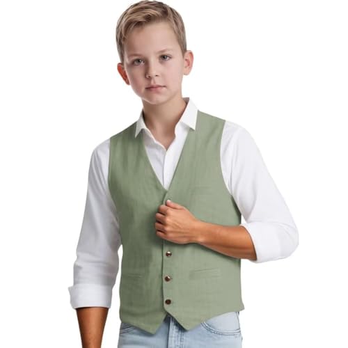 Boys Linen Vest for Kids Casual Summer Beach Waistcoat with Pocket Slim Fit Wedding Ring Bearer Outfit4