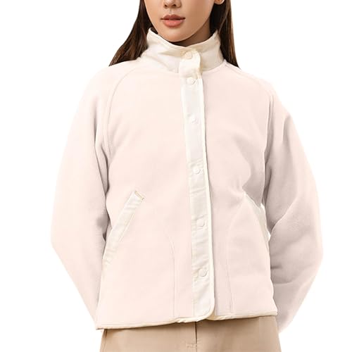 Fleece Jackets for Women Stand Collar Long Sleeve Soft Polar Casual Coat Teen Girl Winter Teddy Jacket with Pocket