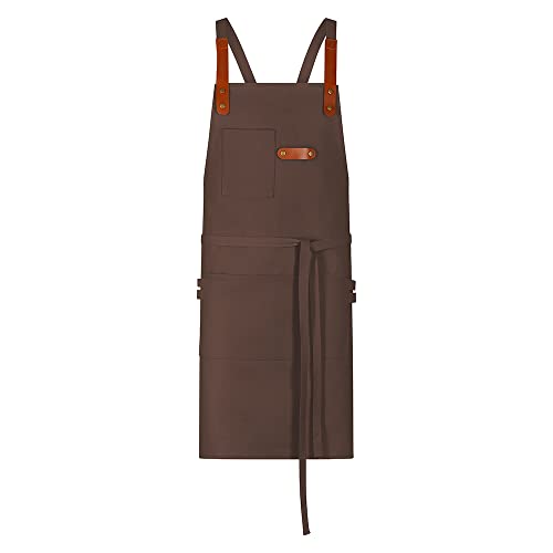 Tablier à bavette en toile de coton caramel 70x80 EXNER lavable pour cuisine