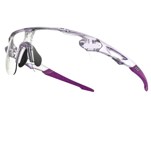 Photochromic Cycling Sunglasses For Men Women Sports UV400 Protection Bicycle Eyewear Mountain Road Bike Eyeglass for Outdoor fitness(Purple)