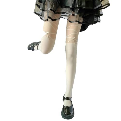 Image of Y2K Patterned Sheer Tights for Women Gothic Punk Thigh High Pantyhose Harajuku Lolita Bandage Fishnet Stockings