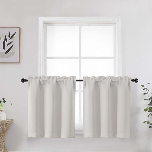 WelvetBLK Natural Blackout Curtains 24 Inch Long 2 Panels Tier for Bathroom