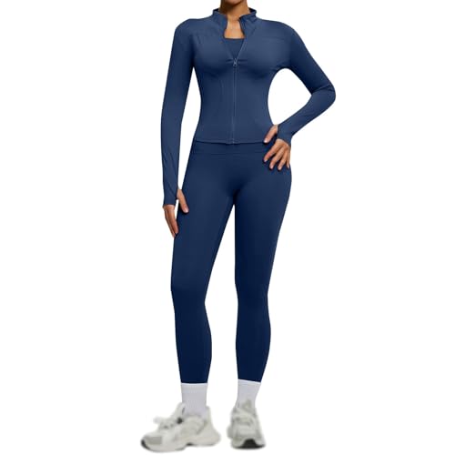Yoga Set Damen Bekleidung Sport Set Damen Yoga Pilates Outfit Sets Zweiteiler Bequem Elegant Reißverschluss Langarm Oberteile Mit Leggings Zweiteiliges Zweiteilige Sets für Frauen