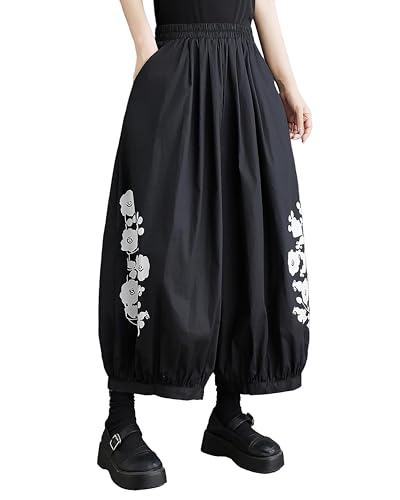 ellazhu Women's Harem Pants Oversize Loose Baggy Wide Legs Solid