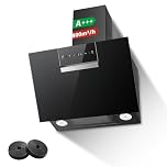 SNDOAS Cooker Hood 60cm, 800 m³/h Kitchen Extractor Fan, Recirculating & Ducting Modes with Carbon Filters, Class A+++ Extractor Hood, Black Glass Touch Control with 3 Speed + Booster