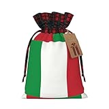 Materiale: la borsa natalizia con bandiera italiana regalo con materiale di lino ecologico di alta qualità, con tessuto scozzese scozzese, consistenza delicata e semplice, leggera, durevole e riutilizzabile