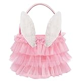 Bunny Chorus Tutu Easter Basket, Pink Ruffled Shining Tulle with Fluffy Bunny Ears, Easter Theme...