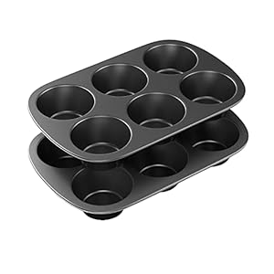 Tiawudi 2 Pack Nonstick Muffin Pan, Carbon Steel Cupcake Pan, 6 Cup, Easy to Clean and Perfect for Making Muffins or Cupcakes, Jumbo