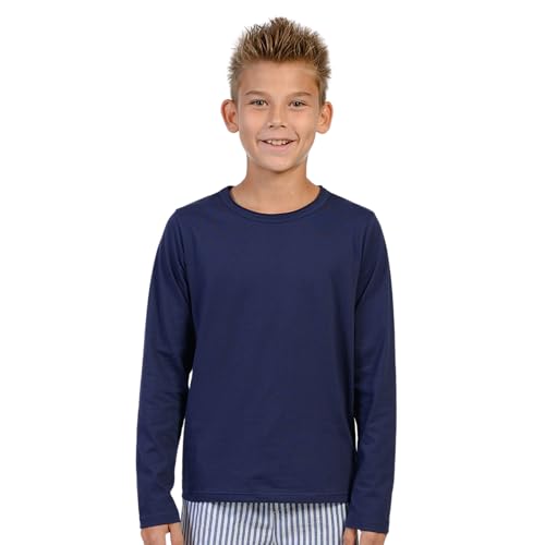 INGEAR Boys Long Sleeve Shirt - Soft Cotton Blend Crewneck Tee Breathable School Uniform & Casual Layering Piece Sizes 4-16