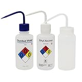 ULAB Scientific Wash Bottle Set, 1 of Each for Self-Venting Safety Wash Bottles of Distilled Water and Ethyl Alcohol, Vol.500ml, LDPE Material, 1pc of General Wide-Mouth wash Bottle, LDPE Material