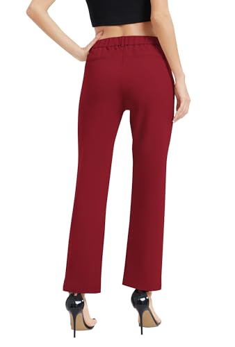EXCHIC Femmes Commercial Jambes Droites Elastique Taille Pantalon Décontractés Confort Pantalons avec Poches(L, Vin Rouge) – vue 6