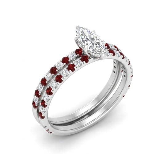 Image of Choose Your Gemstone Three Quarter Diamond CZ Gallery Bridal Ring Set 925 Sterling Silver Marquise Shape Wedding Ring Sets for WomenUS Size 4 to 12