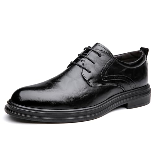 Men's Leather Lace Up Platform Dress Oxford Shoes Round Burnished Toe Low Block Heel Non Slip Shoes for Formal Office Weddings Parties Dating Casual Business Events