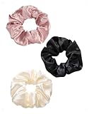 SanKristo 3 Coleteros gomas satén el pelo mujer, grandes suaves elásticas no dañan cabello reducen encrespamiento rotura lujosas kitsch accesorio retro Sleepy Tie regalo niñas, blanco/negro/rosa