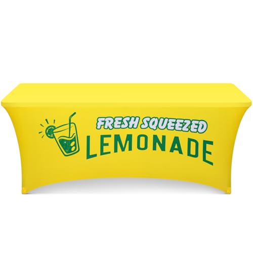 Oudain 6ft Lemonade Stand Tablecloth Stretch Spandex Table Cover Lemonade Stand Supplies for Standard Folding Tables Summer Party Table Cloths Universal Rectangular Fitted Protector(Yellow)