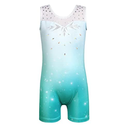 HOZIY Leotards for Girls Gymnastics Kids Children Biketard Snowflake Ribbon Blue Purple Hot Pink Sparkle 5-6 Years Aqua Blue