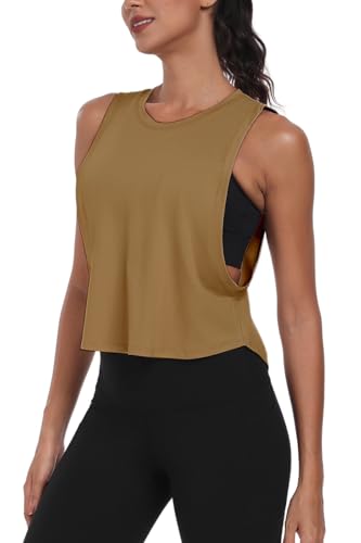 Sanutch Womens Muscle Tank Fitness Tops Cropped Muscle Tank for Women Brown, X-Small