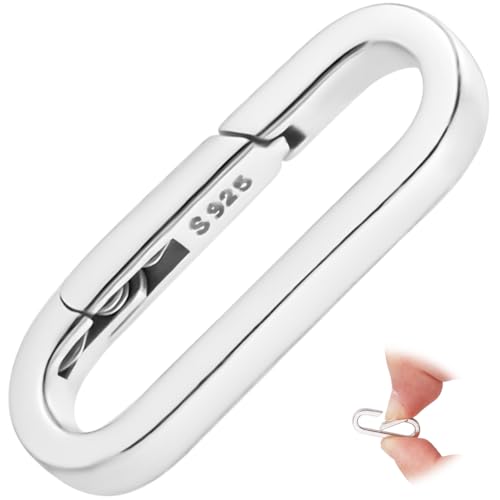 Beebeecraft Spring Oval Ring 925 Sterling Silver Spring Gate Ring Trigger Snap Clip Hook Buckle Carabiner Lock Clasps Connector with Polishing Cloth for Jewelry Making Bracelet Necklace Crafts