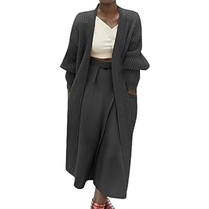 Open Front Knit Cardigans for Women Women’s Solid Color Long Sleeved Loose Pocket Casual Mid Length Cardigan Long Sweaters Cardigan for Women