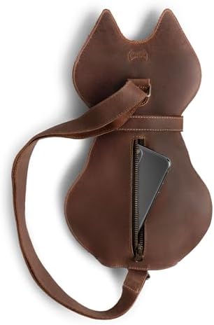 Hide & Play, Kitty Shape Backpack Handmade from Full Grain Leather - Pet Lover Accessory, Great for Travel & Everyday Use - Bourbon Brown - 3