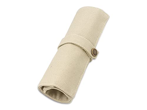 Image of Funny live Pure Color Pen Pencil Wrap Pencils Roll Holder,Simple Retro Style Pen Pouch Bag Coloring Pencils Organizer Holder Colored Pen Paint Brush Storage Pouch (Beige)