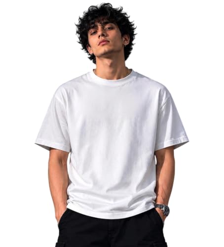 Image of Men's Round Neck Plain Oversize T-Shirt - Casual Loose Fit Cotton Wear | 100% Cotton T-Shirt |