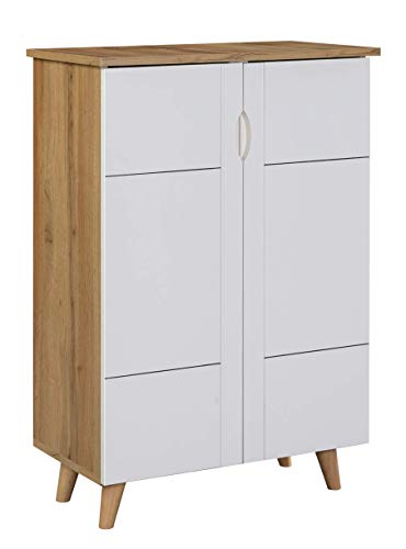 Image of DeckUp Plank Alvo 2-Door Engineered Wood Shoe Rack (Wotan Oak and White. Matte Finish)