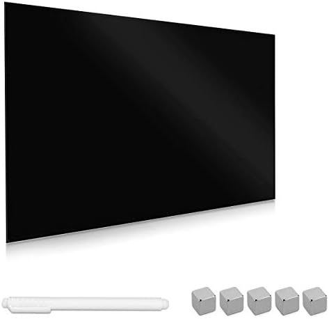 Navaris Magnetic Glass Board Black - 60 x 40 cm Dry Wipe Writing Memo Notice Whiteboard for Wall, Kitchen, Office - Includes Marker and Magnets