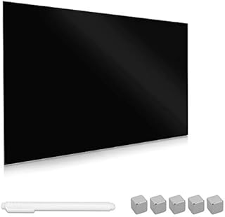 Navaris Magnetic Glass Board Black - 60 x 40 cm Dry Wipe Writing Memo Notice Whiteboard for Wall, Kitchen, Office - Includes Marker and Magnets