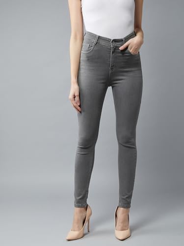 Image of Miss Chase Women's Skinny High Rise Cropped Fringed Hemline Detailing Stretchable Denim Jeans