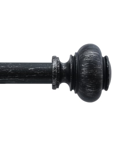 Black Curtain Rods for Windows 66 to 120 Inch,1'' Diameter Heavy Duty Curtain Rod Adjustable Decorative Boho Drapery Rods for Farmhouse Rustic Living Room Bedroom
