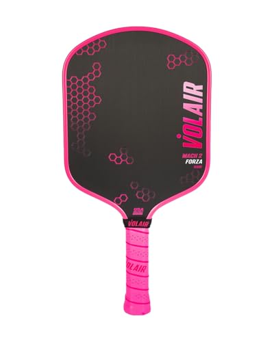 Volair Mach 2 Forza Paddle - Toray T700 Carbon Fiber Surface - Thermoformed - Foam Injected - Spin Power & Control - Color Pink w/Headcover Eraser Black Grip Paddle Neck Band & Sticker (16mm)