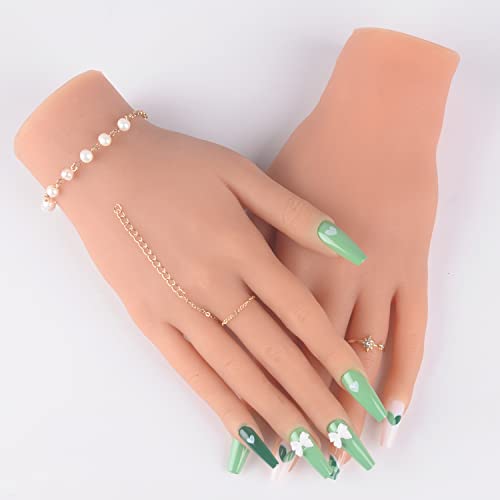Yeefairy Silicone Practice Hand For Acrylic Nails, Soft Realistic Mannequin Hands With 528Pcs Nails, Flexible Bendable Fake Hand For Nail Teaching Art Jewelry Ring Display (22Cm Right Hand, Bronze) #TOP4