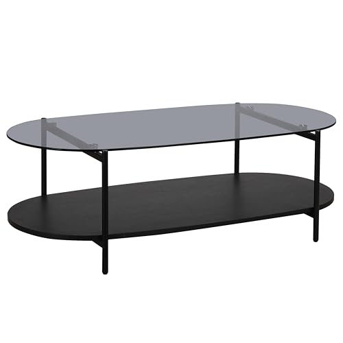Table Basse Moderne Ovale L 120 cm en Verre Bois Noir