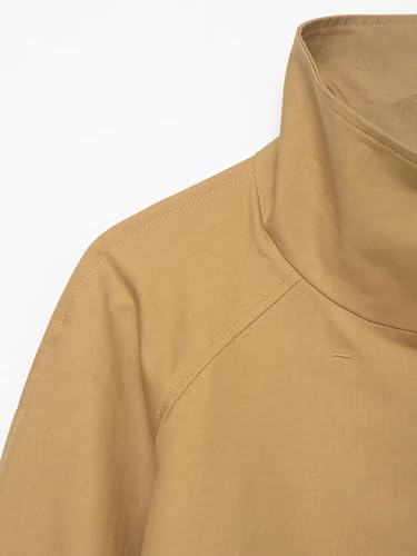 ZCKZUK Women's Khaki Minimalist High Collar Short Trench Coat with Chic Asymmetrical Buttons and Hidden Pockets - Image 3