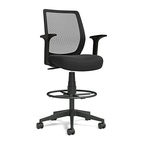 Union & Scale UN59384 Essentials Mesh Back Fabric Drafting Stool, Black