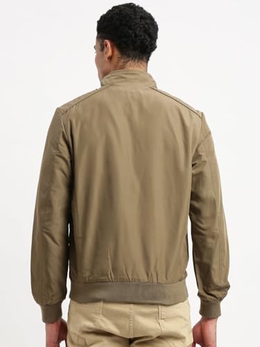 Image of SHOWOFFFF Men Solid Bomber Jacket | Mock Collar Full Sleeves Nylon Jacket for Mens | Slim Fit Regular Length Jacket for Men's