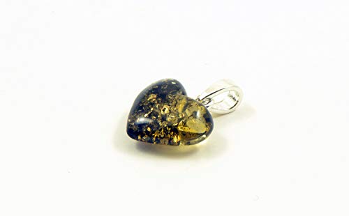 Green Amber Heart Pendant, Handmade Charm, 925 Sterling Silver4