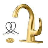 WOWOW Single Handle Bathroom Faucet 1 Hole High Arc Bathroom Basin Faucet Gold with Pop Up Drain, Solid Brass Commercial Bathroom Sink...