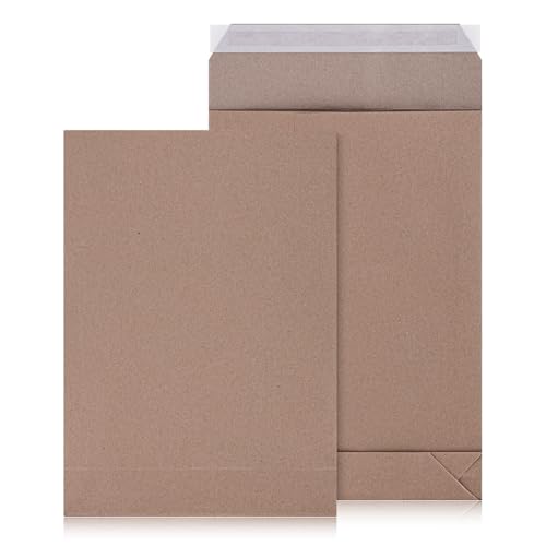 LOGIC PACK 10 Faltentaschen 4cm Falte ohne Fenster Versandtaschen C4 229 x 324 x 40 mm braune Faltumschläge haftklebend mit Abziehstreifen