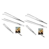 DOITOOL 6pcs Tweezers Stainless Steel for Gardening Bonsai and Industrial Use Curved Fine Tip Flat Wide Tweezers
