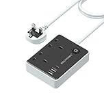 Extension Lead with 3 USB Slots (1 USB C), Surge Protected 2 Plug Extension Lead 2M with Switch, USB Power Strip for Home Bedroom Kitchen Office, Black
